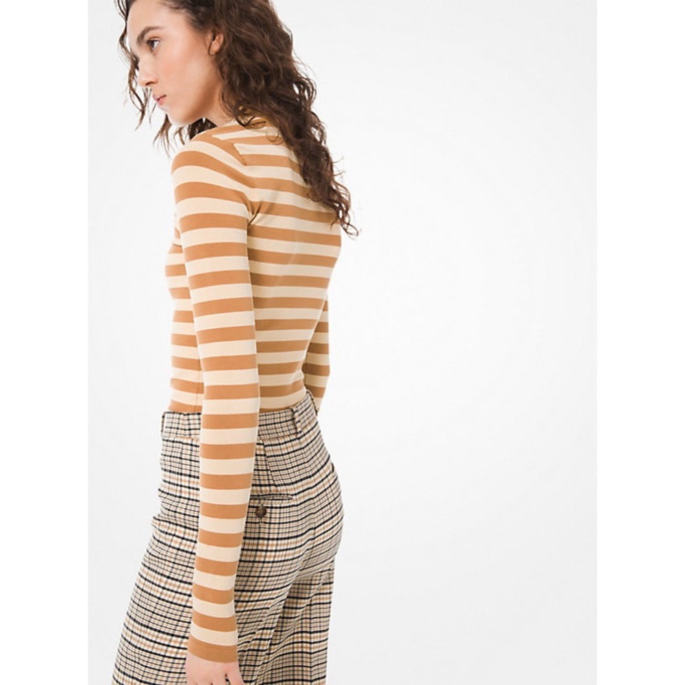 Michael Kors Collection Striped Stretch-Italian Viscose Bodysuit, Size XS - Picture 2 of 6